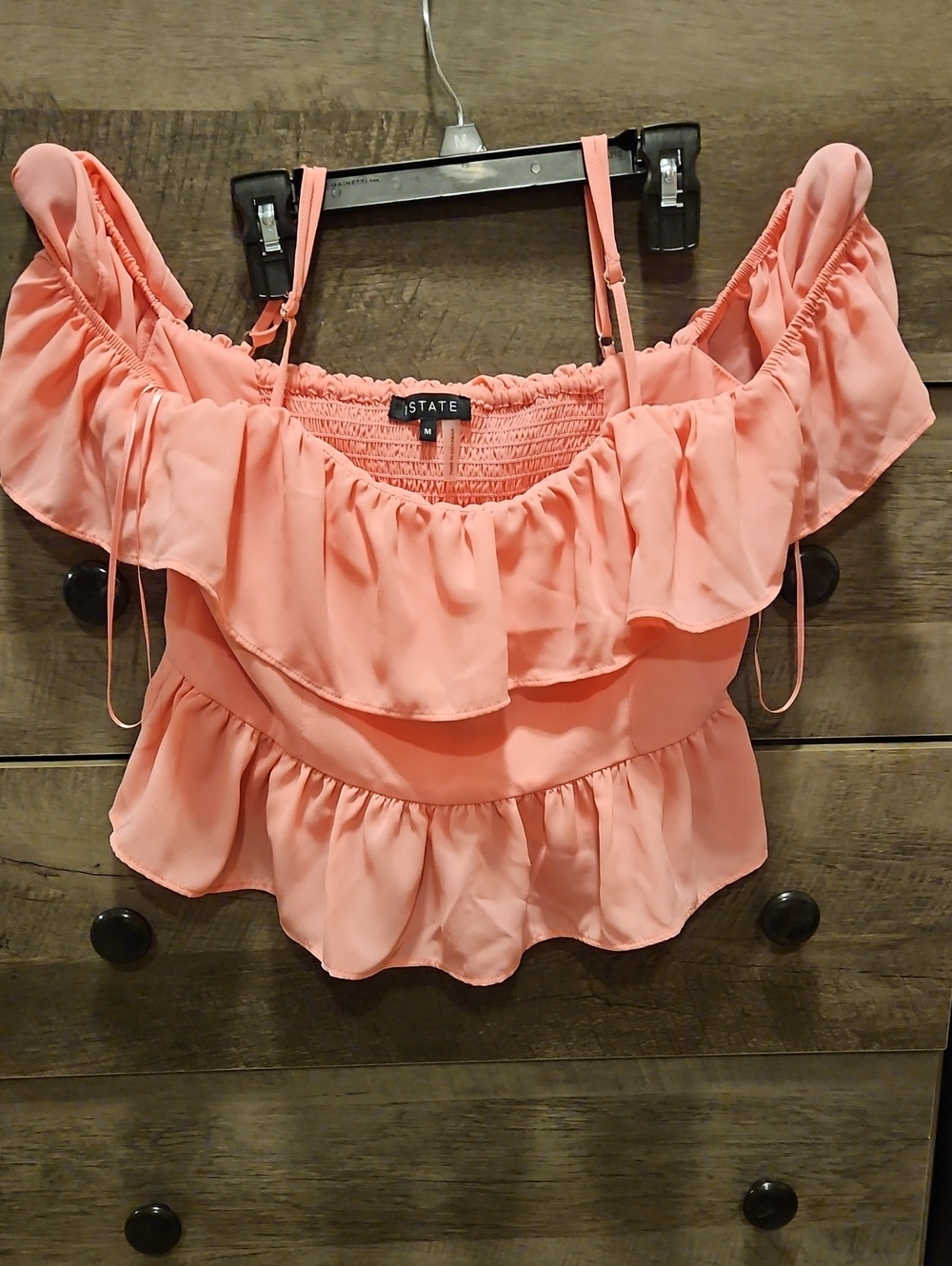STATE Coral Pink Ruffle Crop Top with Adjustable Straps